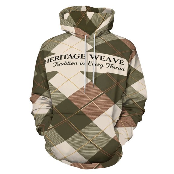 Heritage Weave Plaid Pattern Tradition Craftsmanship Men's Women Vintage 3D Hooded Sweatshirt - All-Season Loose Fit Streetwear