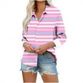 thumbnail image 2 of Qepwscx Casual Womens Long Sleeve Button Up Tops Stripe Print Collar Neck Shirts Going Out Tops T-Shirts Blouses Fall Spring Sweatshirt Basic Tees Loose Fits for Women, 2 of 6