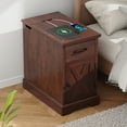 thumbnail image 3 of Hommpa Farmhouse End Tables With Charging Station For Living Room, Narrow Sofa Side Table With Storage For Small Spaces, Nightstand Bedside Table With Barn Door For Bedroom, Brown, 3 of 11