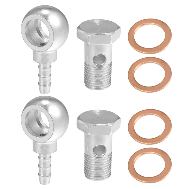 16 mm ID 8 mm OD M16x1.5 Banjo Bolt Manguera Barb Accesorios Universal Banjo Fitting Línea de combustible con arandela de tornillo para motocicleta tono plateado - Paquete de 8