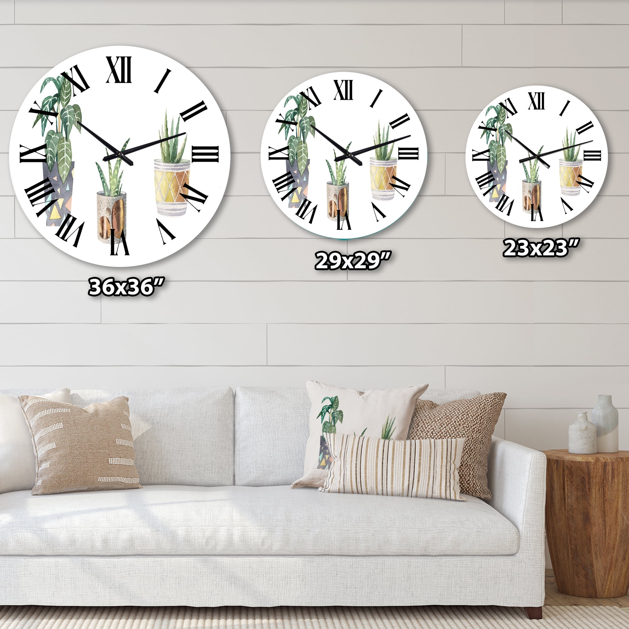 Designart 'Three Potted Houseplants' Traditional Wall Clock