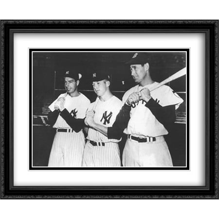 Ted Williams Mickey Mantle Joe DiMaggio, Mickey Mantle, and Ted Williams, 1951 2x Matted 34x28 Large Black Ornate Framed Art Print ()