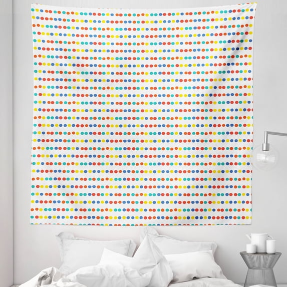 Colorful Tapestry, Simple Modern Design Repetitive Pattern of Brushstroke Drawn Polka Dots, Fabric Wall Hanging Decor for Bedroom Living Room Dorm, 5 Sizes, White and Multicolor, by Ambesonne