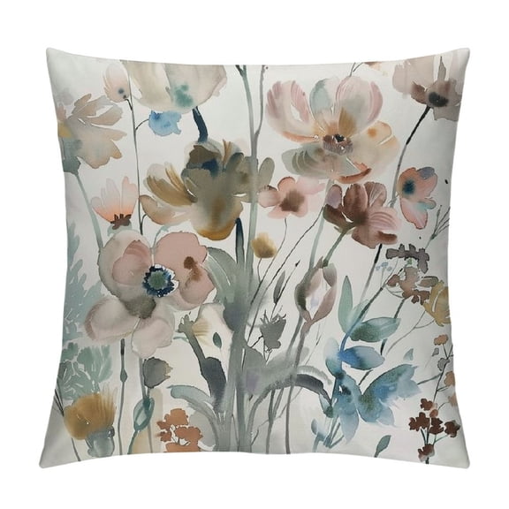 HENGT Brown Cream Grey Teal Floral Pillow Covers Watercolor Flower Couch Pillow Cases Rustic Abstract Modern Throw Pillows Farmhouse Home Decor for Room Bedroom Bed Cushion Outdoor