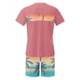 thumbnail image 4 of YLSDY Hawaiian Two Piece Sets for Men Short-Sleeve Oversized T-Shirts Tops with Graphic Shorts O-Neck Pullover Shirt Suits Lightweight Trendy Outerwear Pink XXXXL, 4 of 5