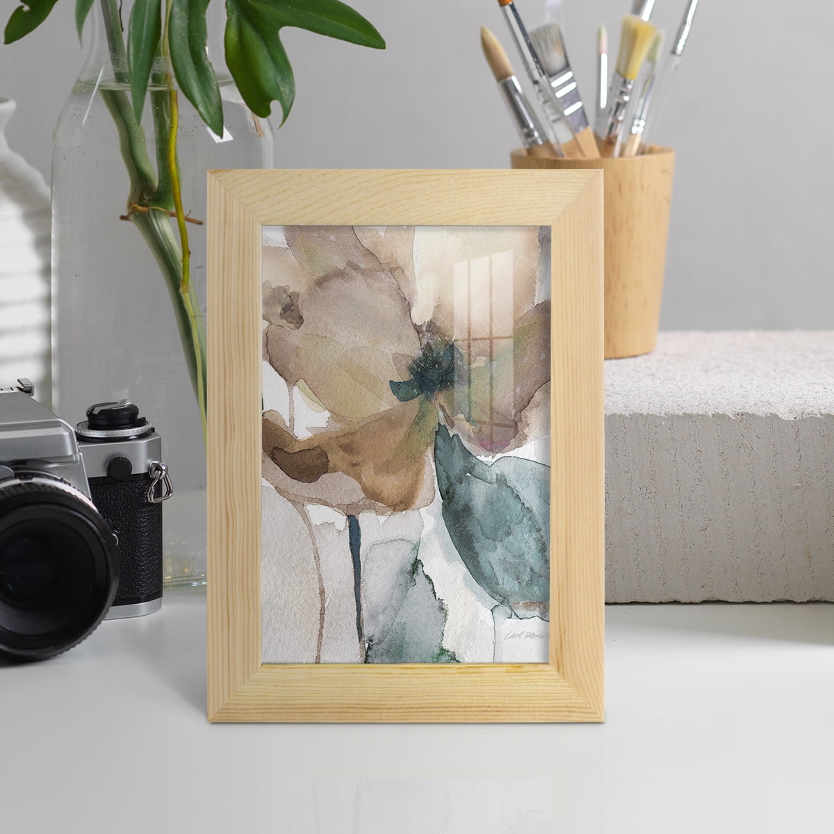 Watercolor Poppy I -Framed Print w/glass-Natural Wood