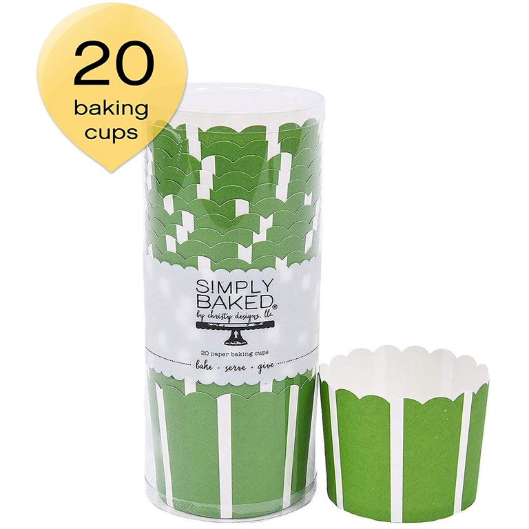 Simply Baked Large Paper Baking Cups | Green Vertical | 20 ct