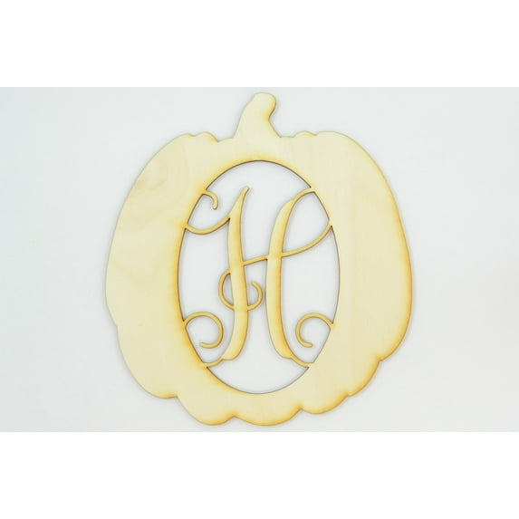 1 Pc, Medium 11" X 12" X 1/4 Inch Thick Pumpkin Framed Monogram w/Vine Font Letter H Perfect For Diy Fall & Home Decor
