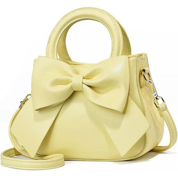 YOUNXSL Bolsos pequeños de diseñador para mujer con asa superior y lindo lazo, bolsos de cuero y correa para el hombro