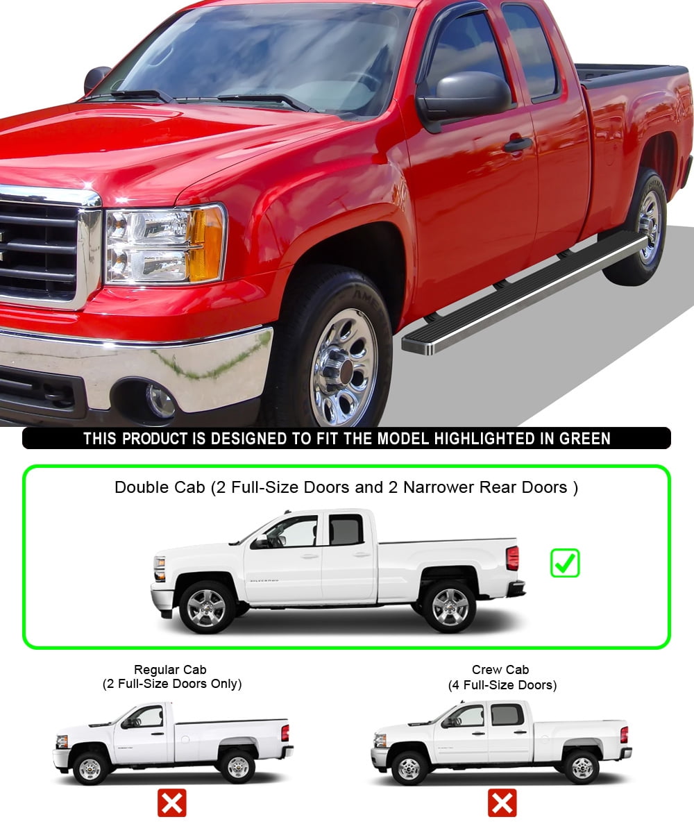 APS Wheel to Wheel Running Board 5in Compatible with Chevy Silverado GMC Sierra 2007-2018 Double Cab Extended Cab 5.5ft Short Bed & 2500 2019 (Exclude 07 Classic) (Nerf Bars Side Steps Side Bars)