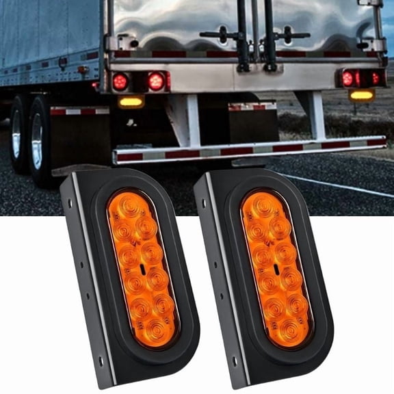 6Inch Oval Trailer Tail Light 2PCS Amber Stop Brake Turn Signals Lights with flush Mount Grommets Plugs Mounting Brackets Waterproof for Truck RV Tractor