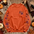 thumbnail image 6 of Women Halloween Floral Graphic Sweatshirt JIANLAI Crew Neck Long Sleeve Moon Rose Leaf Print Pullover Casual Autumn Fall Holiday Tops, 6 of 7