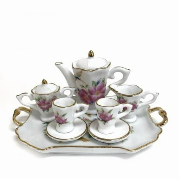 MDR Trading Inc. SC-XL3889-13 Set Of 8 Miniature Tea Set With Small Roses & Hummingbird Decoration