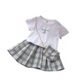 thumbnail image 2 of Sonducket Camiseta de manga corta de verano para niña, conjunto de con cintura elástica, fiesta de viaje, banquete, evento, niños, Tops, conjuntos de ropa Gris 100cm, 2 of 6