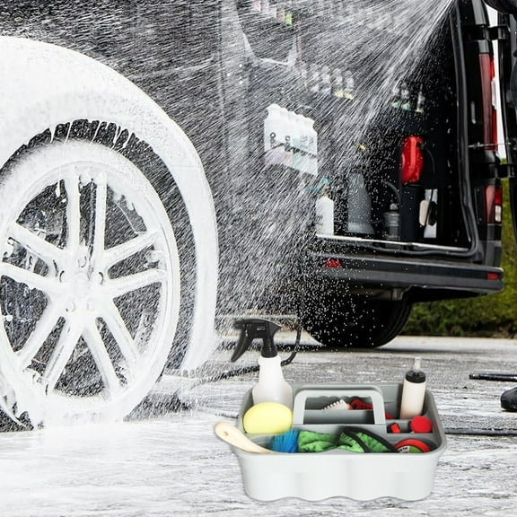 Kumdkd Car Detailing Organizer Basket - Heavy Duty Portable Storage for Auto Cleaning Supplies (Waterproof Tool Caddy with Dividers)