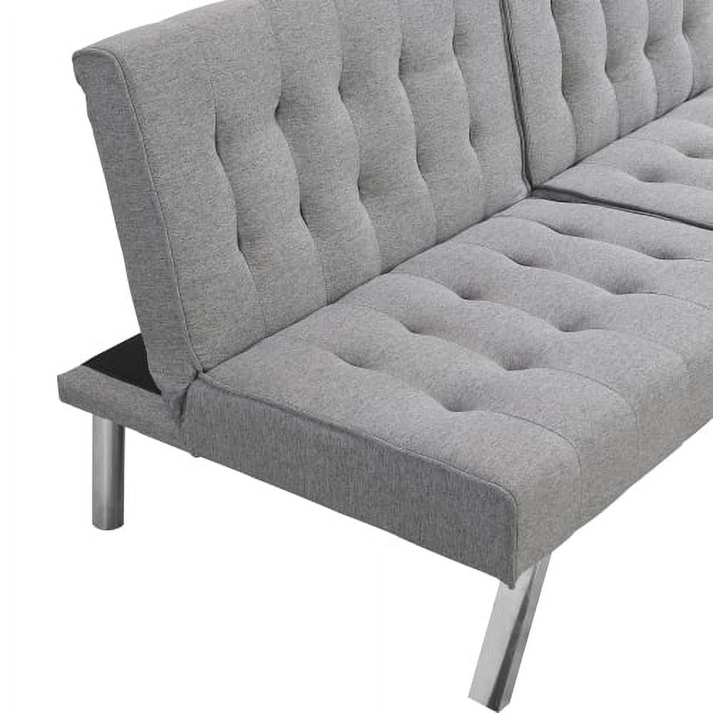 Leumius Convertible Futon Sofa Bed, Linen Fabric Upholstered Folding Futon for Living Room, Gray