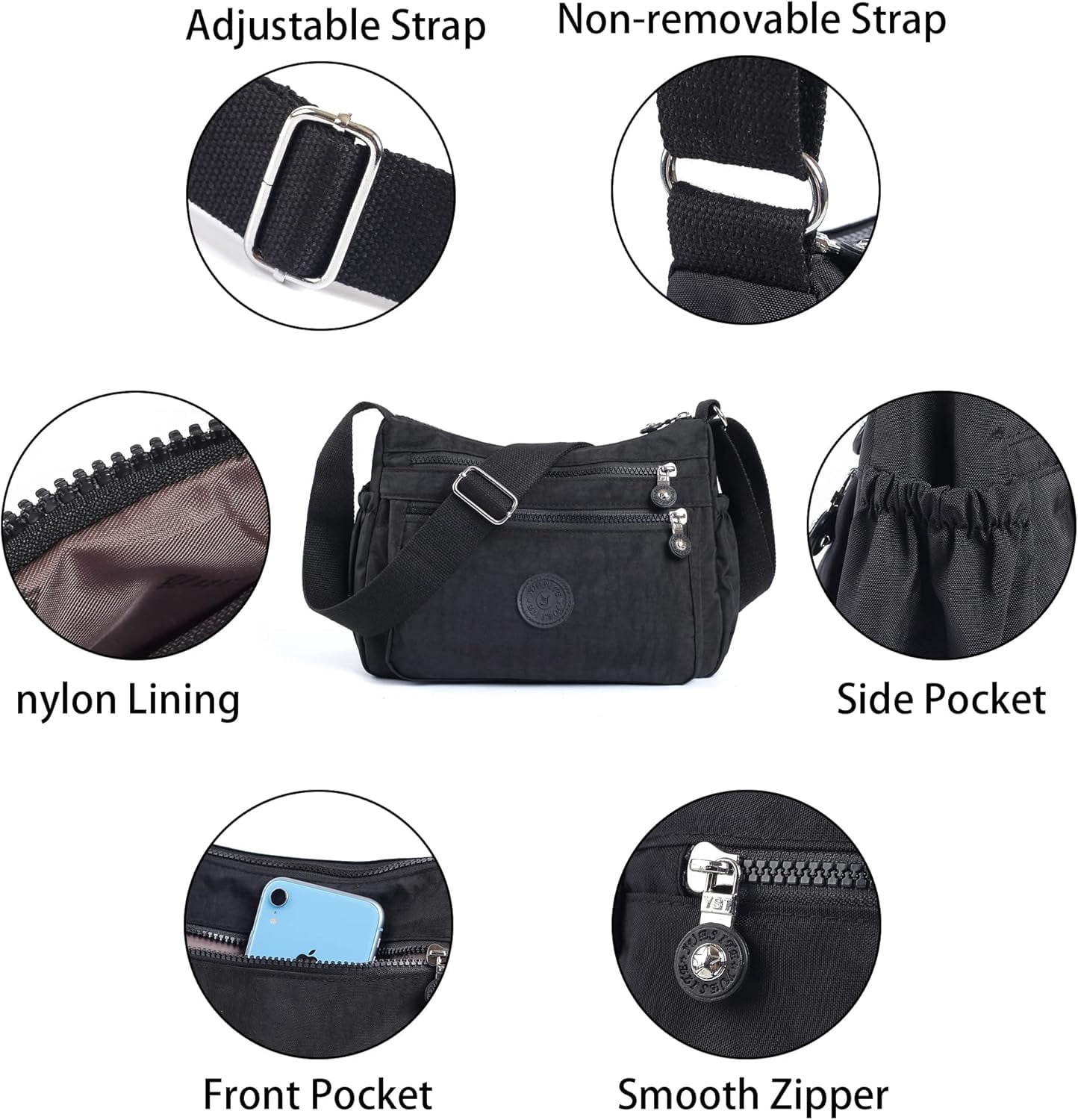 Crossbody Bags for Women Waterproof Tote Bag Casual Nylon Purse Handbag RFID Lightweight Messenger Bag