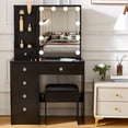 thumbnail image 2 of Caulitar Bedroom Vanity Desk with 10 Led Lights and Mirror, Makeup Dressing Desk Set with Stool and 6 Drawers, Black, 2 of 11
