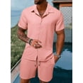 thumbnail image 2 of Men's Summer Beach Casual Short Sleeve Loose Two-Piece Set Solid Color Outdoor, 2 of 9