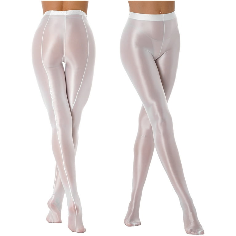 inhzoy Woman Shiny Oil Glossy Footed Pantyhose Tights Leggings White XL