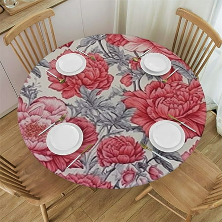 

Tllo0ord Elastic Fitted Round Tablecloths Round Pattern Tablecloth Elastic Fitted Edge Table Cloth Round Table Cover Washable Reusable Fits Tables 42-46