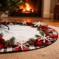 thumbnail image 3 of Christmas Tree Skirt 60 inch, Red Plush Snowman Snowflakes Christmas Tree Skirt, Farmhouse Xmas Tree Skirt Ornaments for Christmas Tree,, 3 of 5