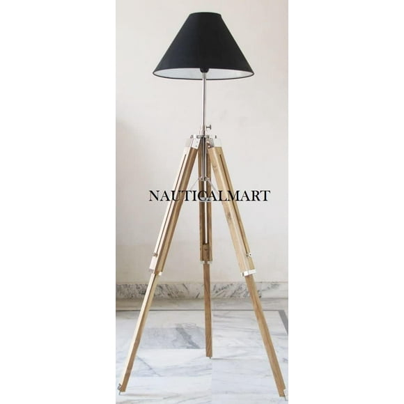 Marine Designer Royal Nautical Modern Teak Wood Tripod Floor Lamp Stand (Shade Not Included)