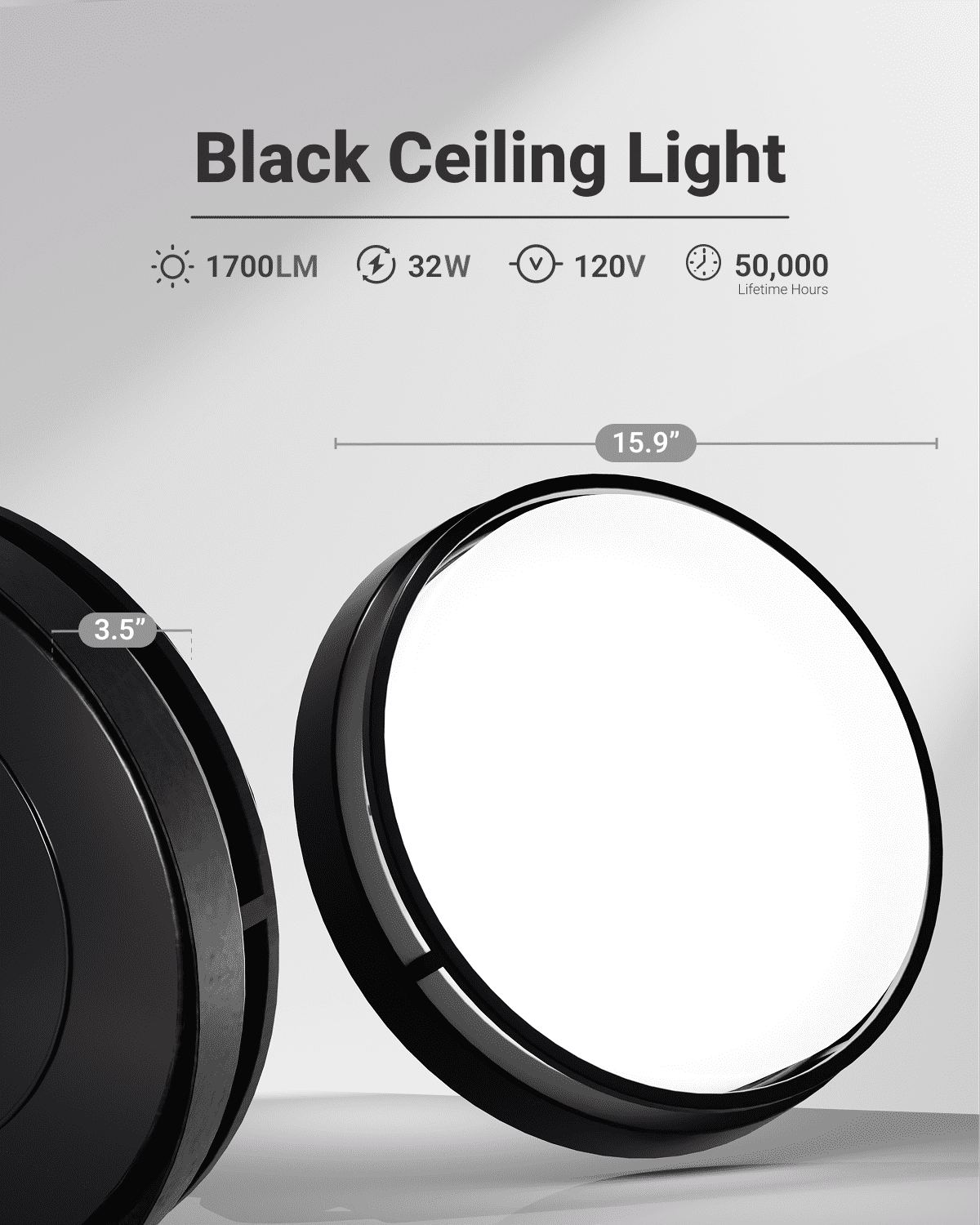 Sunco 16 Inch LED Ceiling Mount Light Fixture, Close to Ceiling Round Flat Light, 32W, 1700 LM, Selectable CCT 2700K/3000K/4000K/5000K/6000K, Dimmable, Hardwired ETL