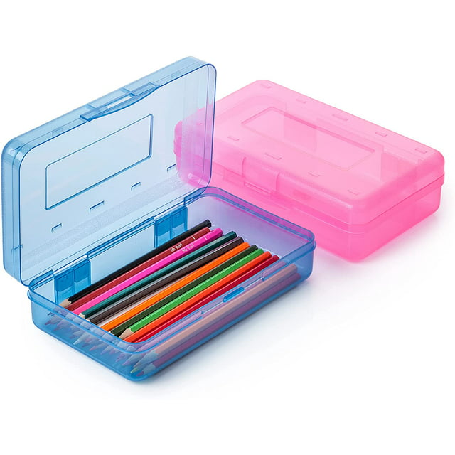 Pencil Box, 2 Pack, Assorted Color, Pencil Case for Kids, Pencil Box for Kids, Plastic Pencil Box, Hard Pencil Case, School Supply Box, Crayon Box