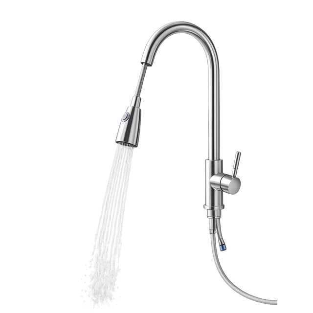 Monomando para fregadero Maxims cuello alto acero inoxidable níquel cepillado