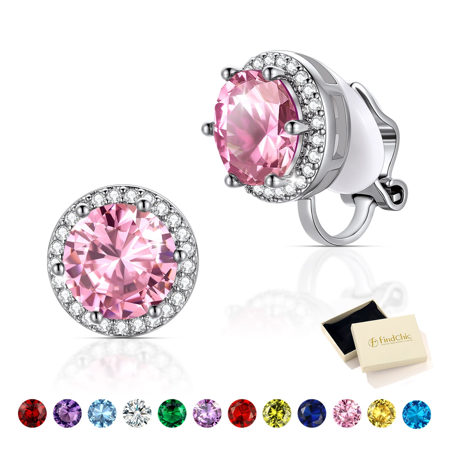 FindChic Clip on Earrings for Women Lightweight 8MM Cubic Zirconia Non Pierced Studs Silver October Birthstone Earrings Birthday Christmas Stuffers Jewelry Gifts Mom Her Lady Adults Ideas
