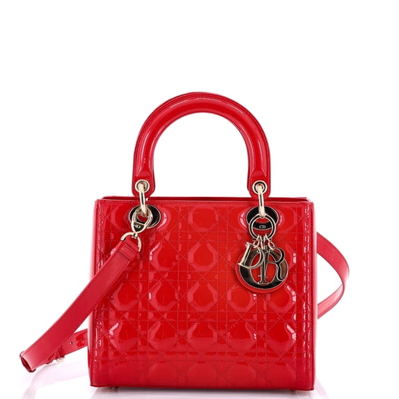 Pre-Owned Lady Dior Bag Cannage Quilt Patent Medium By Rebag
