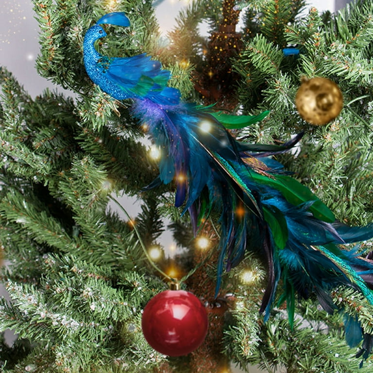 Peacock Christmas Tree Ornaments Long Tail Feather Peacock Christmas  Decorations Artificial Glitter Clip On Peacock Bird Ornament for Christmas  Tree