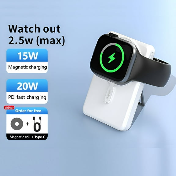 10000mAh Magnetic Battery Wireless Power Bank,20W Fast Charging Portable Charger,3-in-1 Wireless Charger Built-in Cables foriPhone 16. 15.../Samsung/iPad4