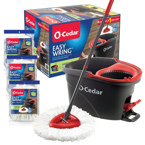 O-Cedar EasyWring™ Spin Mop & Bucket System w/ 4 Extra Mop Head Replacements