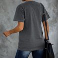 thumbnail image 3 of Camiseta de verano de manga corta con cuello redondo para mujer, transpirable, holgada, con estampado de letras, gris oscuro, XXL, 3 of 6