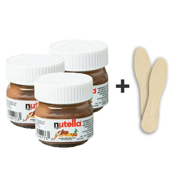 Nutella Hazelnut Spread with Cocoa Mini Glass Jar, .88 oz (25g) Wooden Spoons l 50 counts