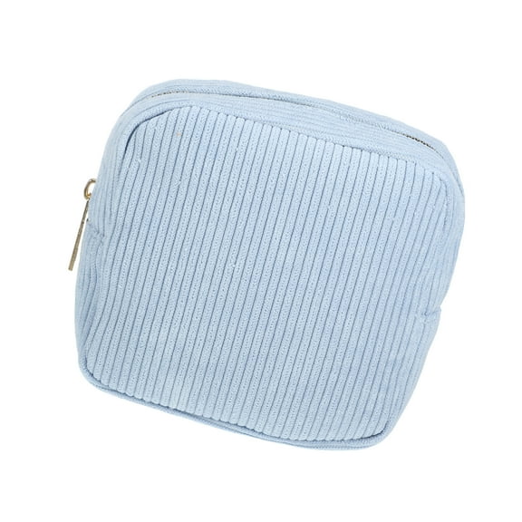 Vocoste Women Portable Solid Color Cosmetic Bag for Vacation Camping Gym Travel Blue Corduroy