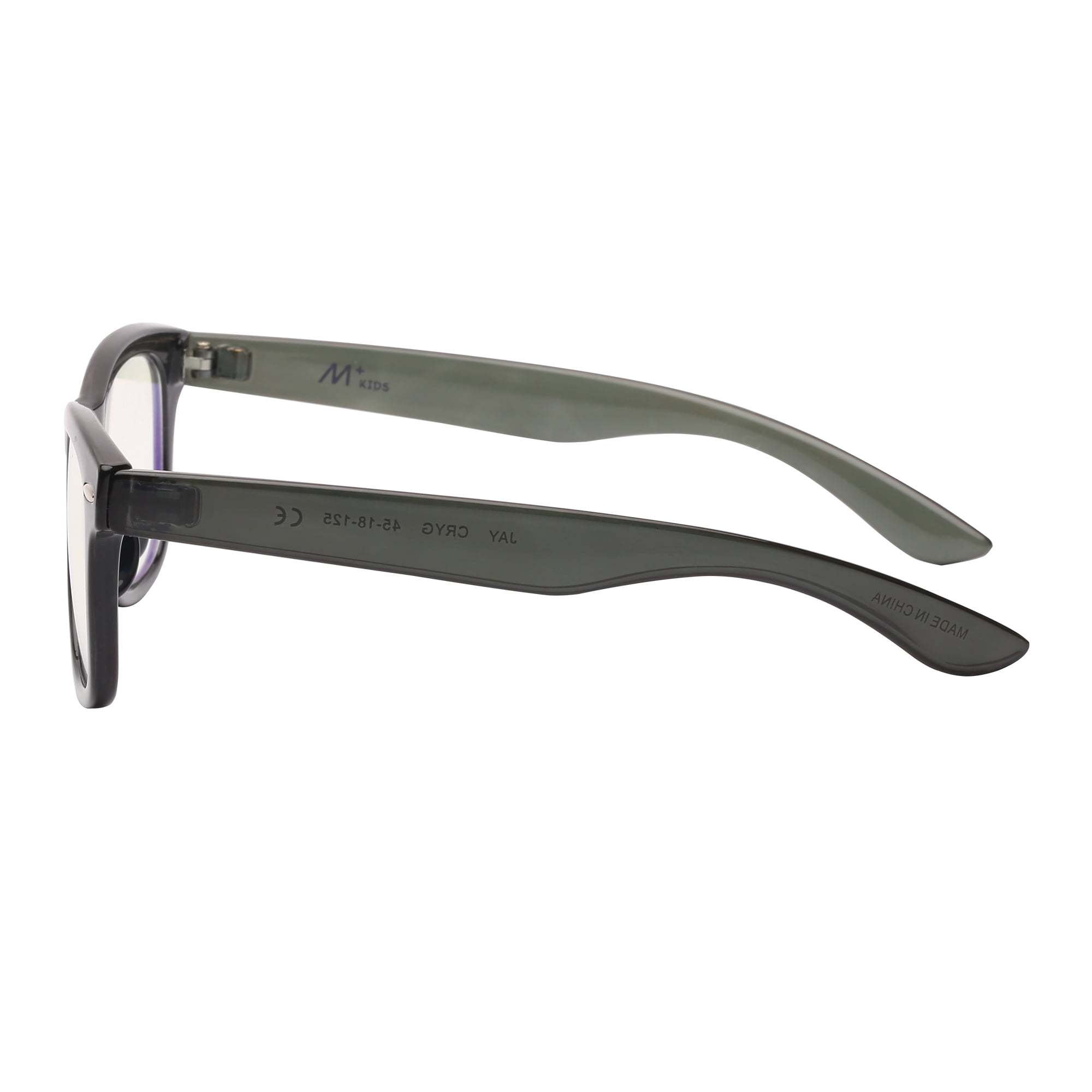 M+ Plano Blue Light Lens Injection Boys Frames, Jay, Grey Crystal, 45.0-18.5-125, with Case