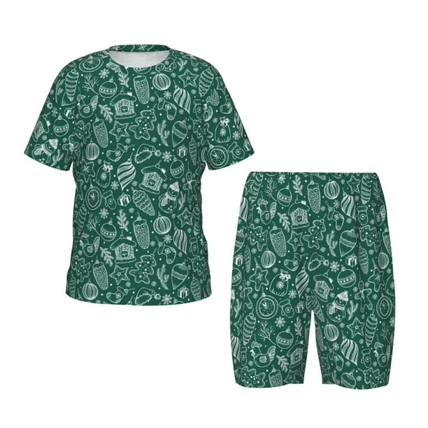 Balery Green Christmas Conjunto de Pijama Infantil de Manga Corta con Estampado – Ropa de Dormir de Algodón Suave-3X-Large