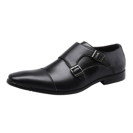 

Mackneog Mens Shoes Business Shoes Retro Solid Color Belt Buckle Flat Shoes Gift on Clearance
