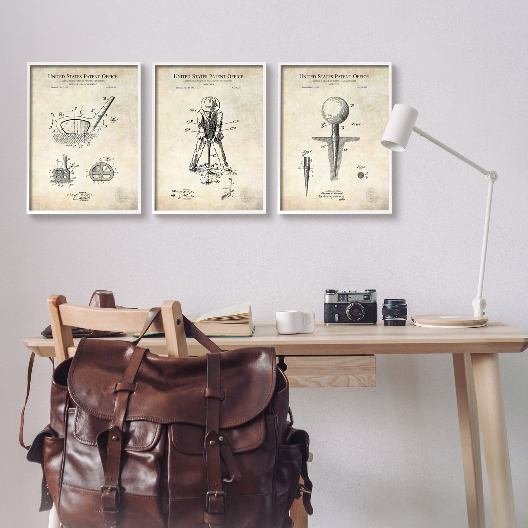 Stupell Industries Golf Sport Vintage Patent Club Head and Tee Diagram Framed Wall Art, 16 x 20, Design by Karl Hronek