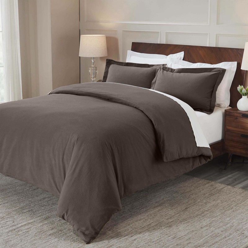 Superior Cotton Flannel Solid Duvet Cover Set, Full/Queen, Charcoal