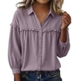 thumbnail image 3 of Tweang Linen Shirt Women Button Down Dress Shirts Oversized Boyfriend Solid Tunic Tops Linen Button Down Shirt Women's Linen-cotton Pleated Tunic Shirt Boho Linen Shirts for Women Pink 3XL, 3 of 4