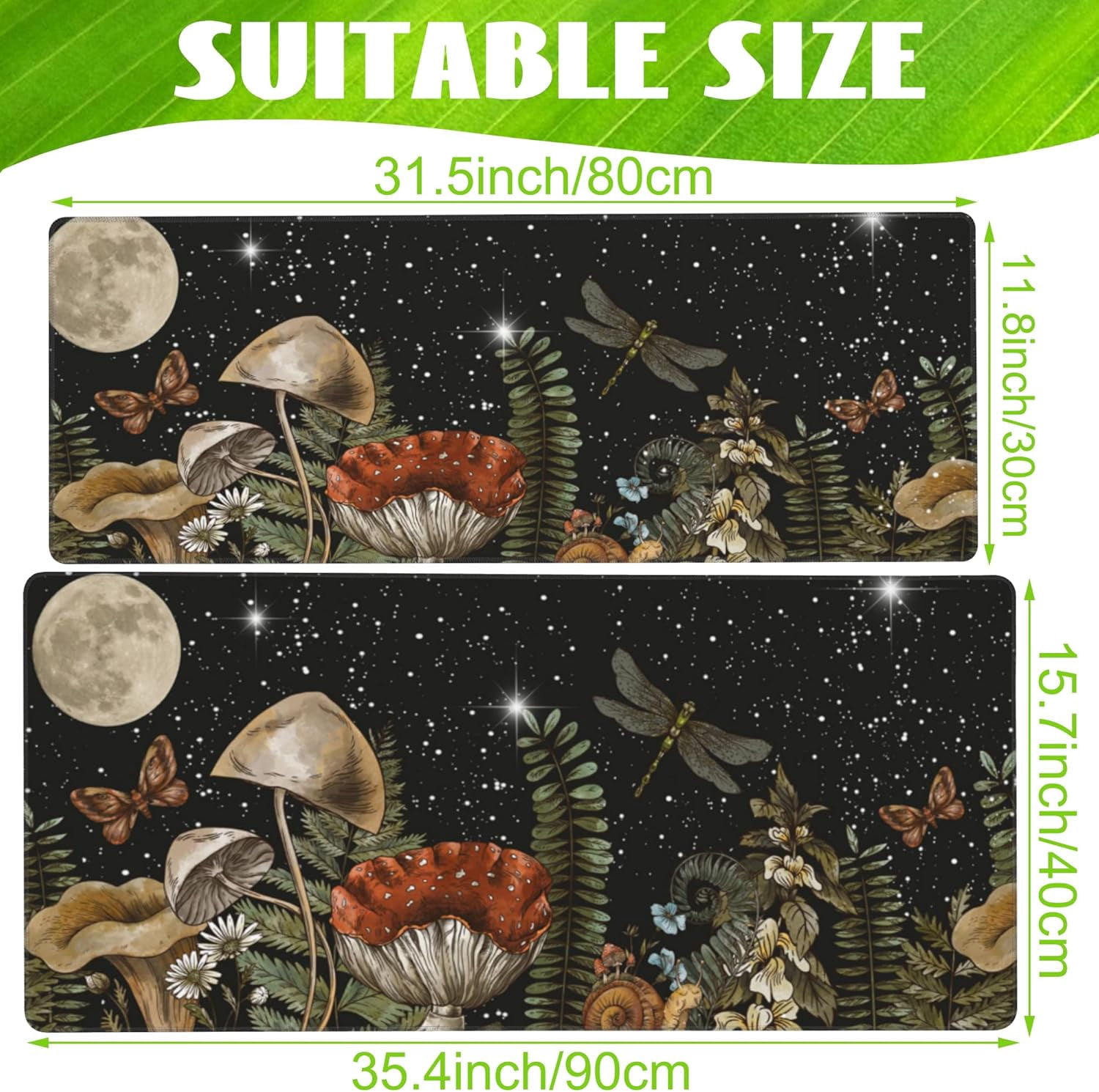 Large Gaming Mouse Pad for Desk,Cute Forest Mushroom Desk Mat,Starry Night Mushroom Desk Pad,Extended Big Computer Keyboard Mouse Pad with Non-Slip Base and Stitched Edge,35.4"x15.7"