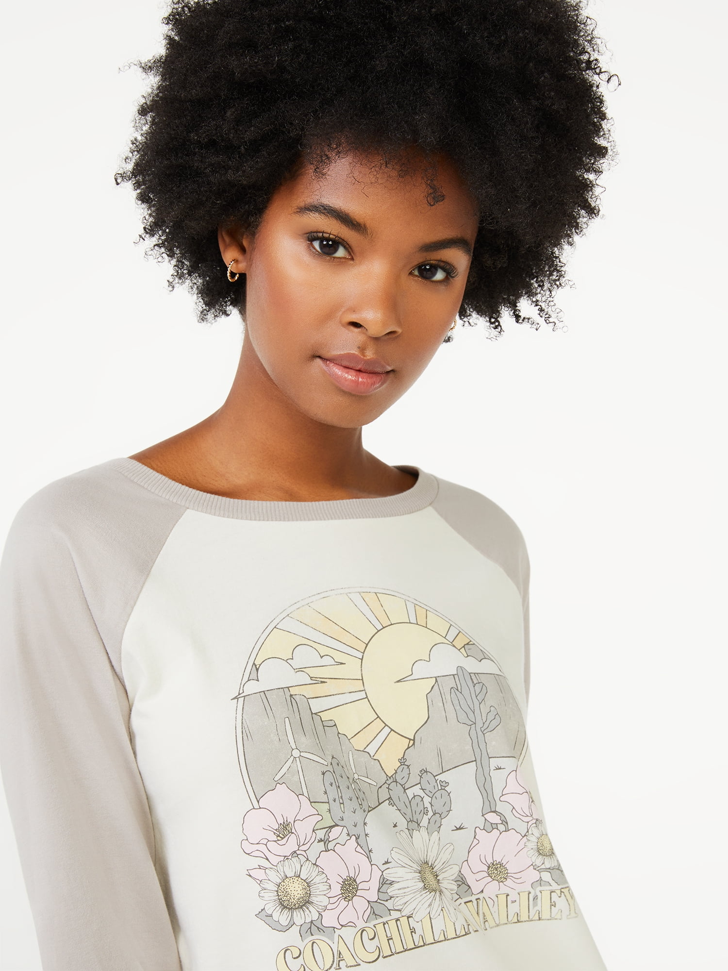 Scoop 3/4 Sleeve Graphic Raglan Relaxed Fit T-Shirt (Women's) 1 Pack