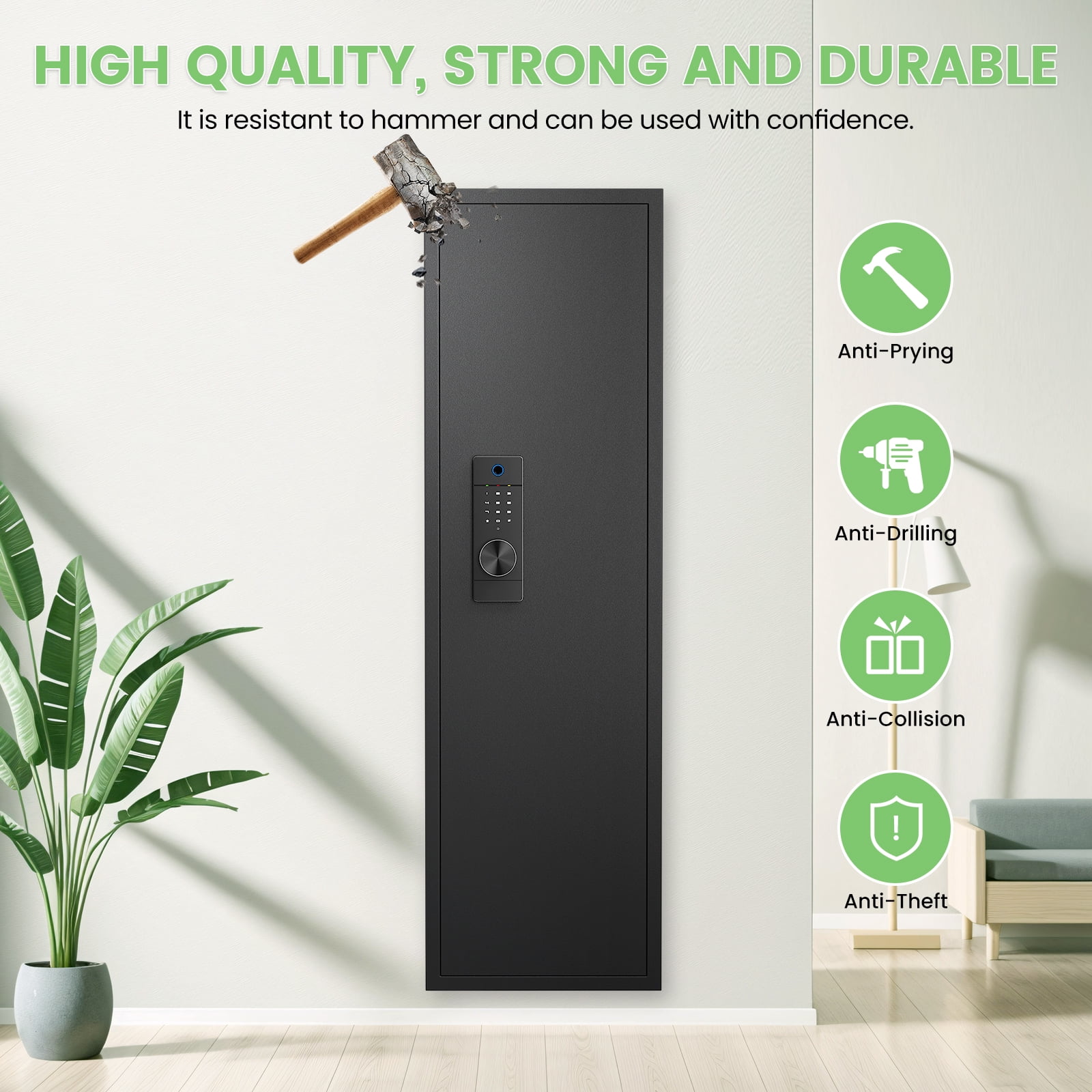 Silkight 53.15" 53.15" Wall Safe Between the Studs, Biometric Fingerprint Hidden Safe with Dual Alarm System and Silent Mode, Wall Gun Safe with 3 Adjustable Shelves and Magnetic Slot