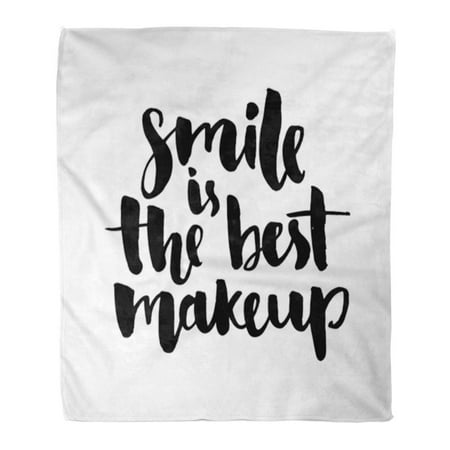 ASHLEIGH Flannel Throw Blanket Smile is The Best Makeup Inspirational Quote Black Ink Soft for Bed Sofa and Couch 58x80