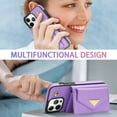 thumbnail image 5 of ELEHOLD for iPhone 15 Case Premium Leather Wallet with Back Organ Card Holders Kickstand Function Crossbody Shoulder Strap Luxury Shockproof Women Purse Cover ,purple, 5 of 5