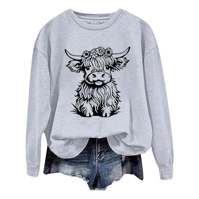 WEAIXIMIUNG Chandails en Molleton pour Femmes Tendance à Fermeture Éclair Chandail en Molleton Automne et Hiver 2024 Col Rond Mode Imprimé Vache Chemise Manches Longues Mode Décontractée Mode Sortie Haut